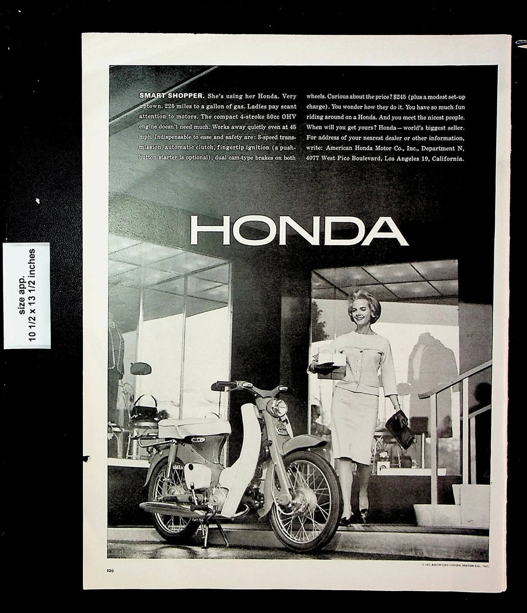 1963 Honda Motorcycle Bike Woman Smile Shopping Presents Vintage