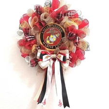 Marine Corps Wreath 24 x 24 Inches  Red and Gold