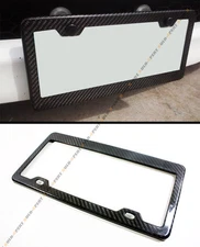 100% REAL 3K BLACK GLOSSY CARBON FIBER USA CAR VEHICLE LICENSE PLATE FRAME COVER
