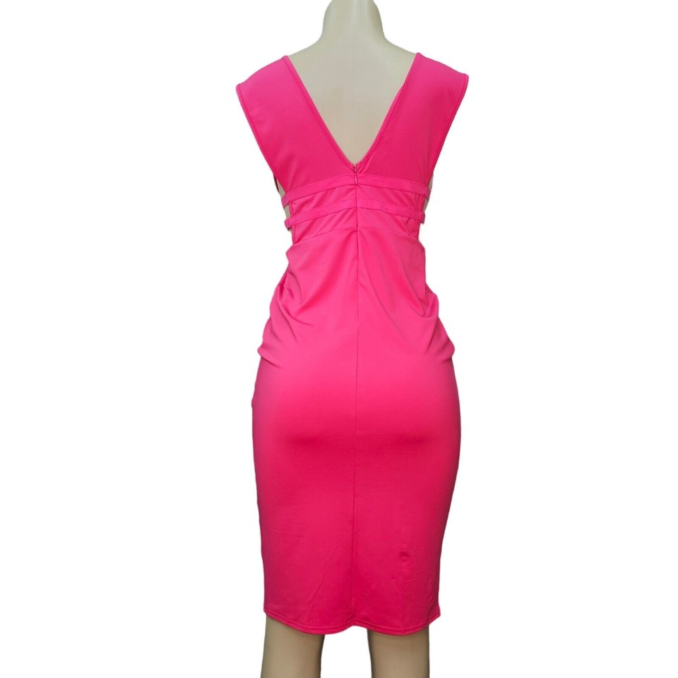 BEBE Dress Medium Caged Knit Bodycon Pink Club Gender Reveal Barbie