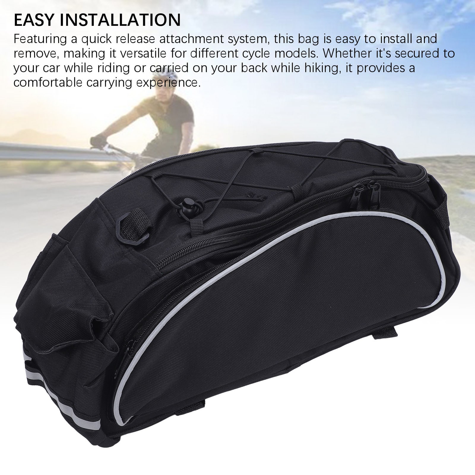 All Black Cycle Rack Bag With Shoulder Strap 600D Polyester Water Resistant EC