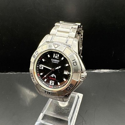 CASIO MDV-100 Kajiki Black Dial 40mm Men's Diver Qz Watch Silver Used Japan