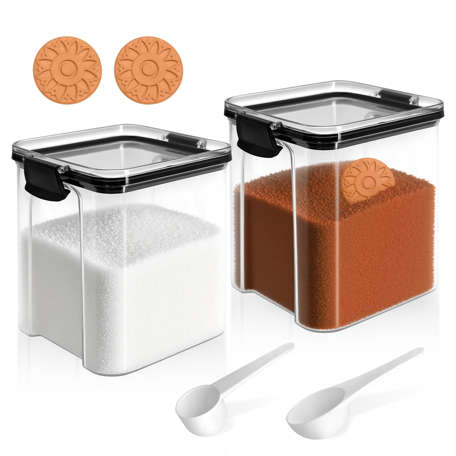 Airtight Brown Sugar Container 800ml/27OZ (2-Pack) Clear Storage Jars with 2 ...