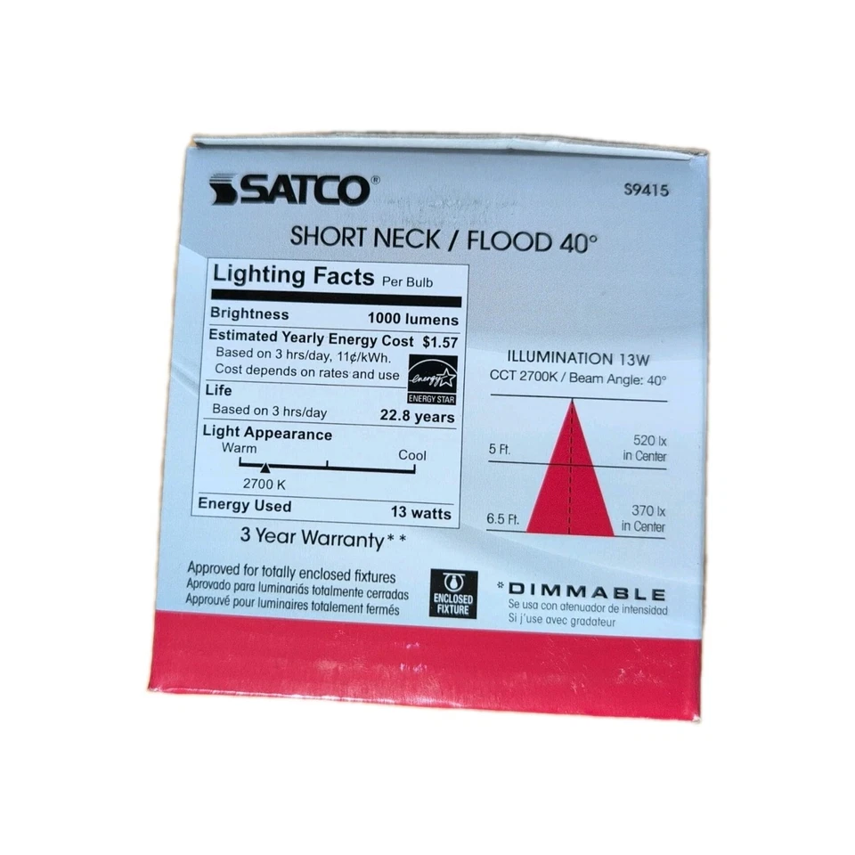 Satco 13W LED 40° Flood (50W Eq) S9415 13PAR30/SN/FL Indoor/Outdoor Wet Location - Image 4 of 4
