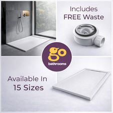 White Stone Resin Shower Tray Slate Effect Anti Slip 30mm Low Profile Waste