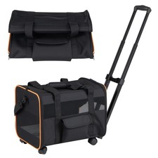 Rolling Pet CarrierFoldable Soft-sided Dog Travel Crate w/ Telescopic Handle