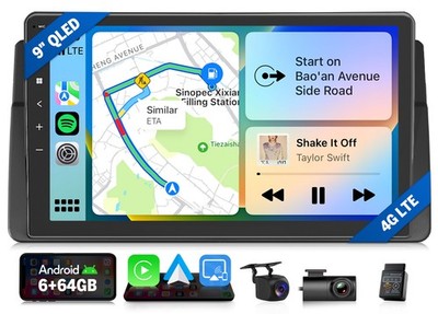 CAM+OBD+DVR+9'' QLED 6+64G Android Car Stereo Radio CarPlay for BMW E46 325i 328i
