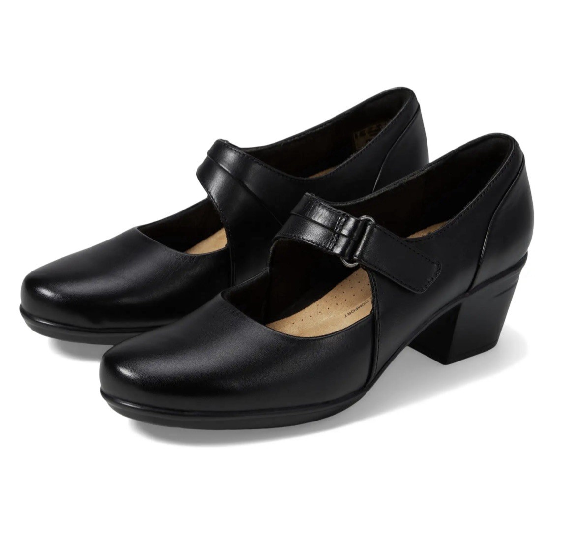 CLARKS Emslie Lulin Mary Jane Heels Black Leather Chunky Heel Pumps Size US 10