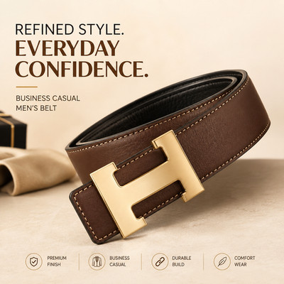 Men's 3.5cm Leather Belt Gold Alloy Buckle Business Casual Luxury Waist Strap