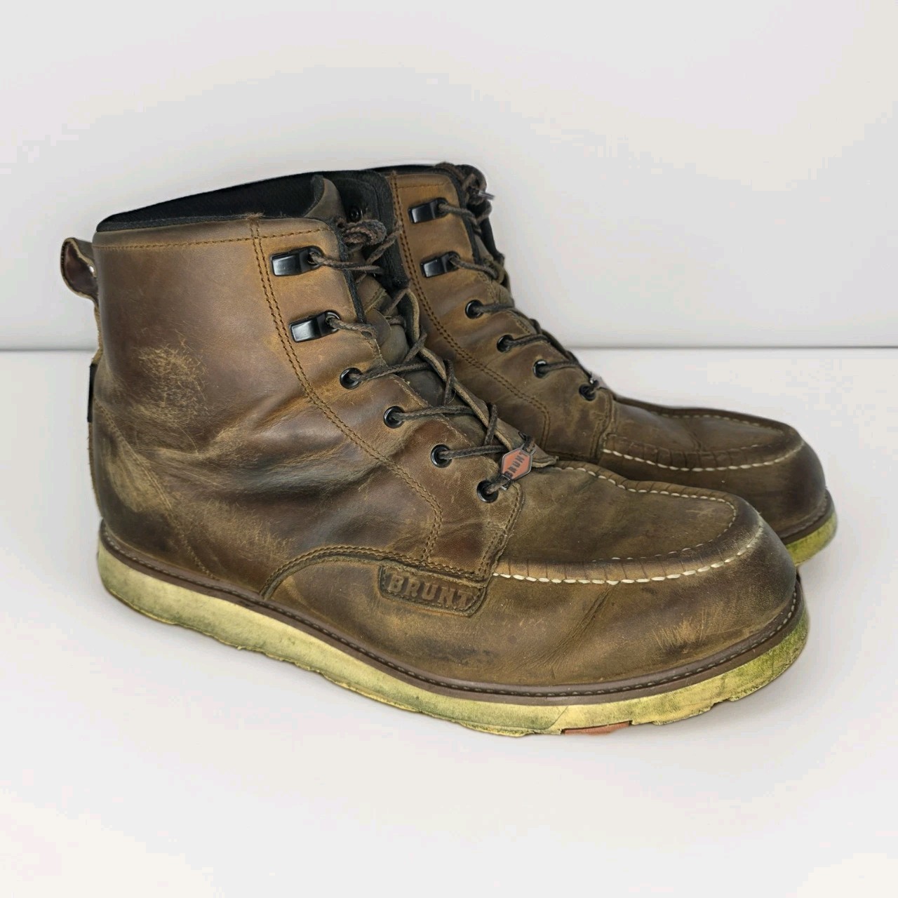 BRUNT The Marin 6” Soft Toe Brown Leather Work Boots Sz 14M US Work Wear Moc Toe