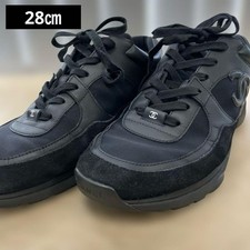 CHANEL Coco Mark Low Top Sneakers G33746 Men's Black Leather Suede EU43 US10 28