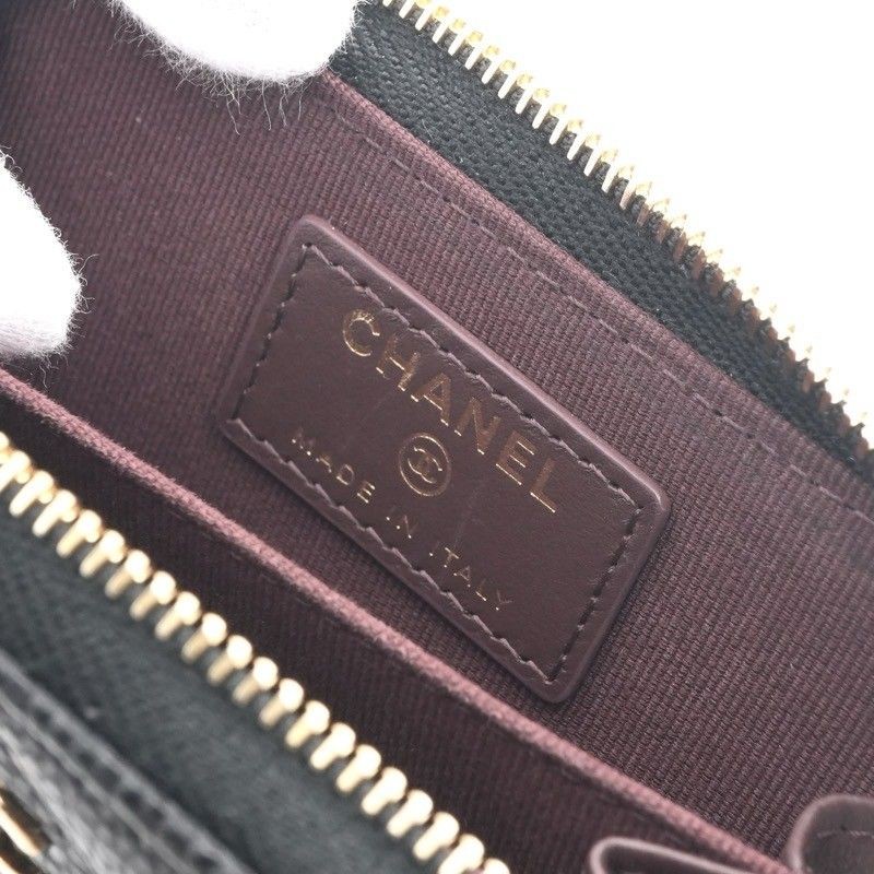 CHANEL Wallet Coin Case Black Gold Coco Mark Zip Coin Purse Card Case image 7