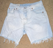 Levi's Men's Denim Shorts Light Blue Frayed Hem Button Flat Front Pockets