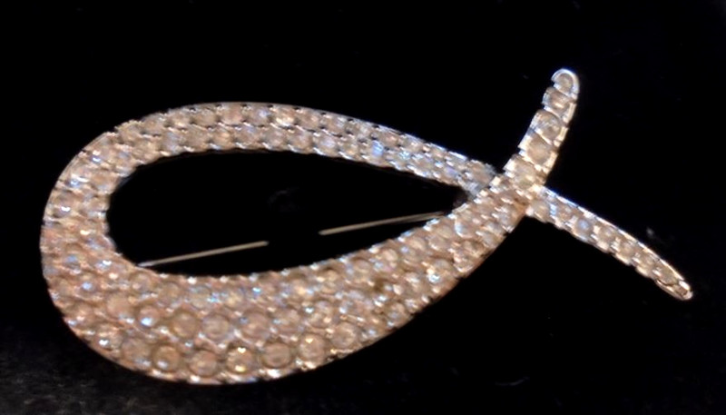 RARE! Swarovski (Swan Signed)Silver&Crystal Ichthys Christian Fish Symbol Brooch
