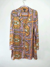 New Look ladies Short Shirt Dress Size 18 Orange Pink Casual long sleeve Vneck 