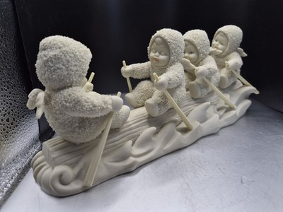 Dept 56 Snowbabies Pull Together Rowing Team Waves Log Oars 68924 1998 No Box