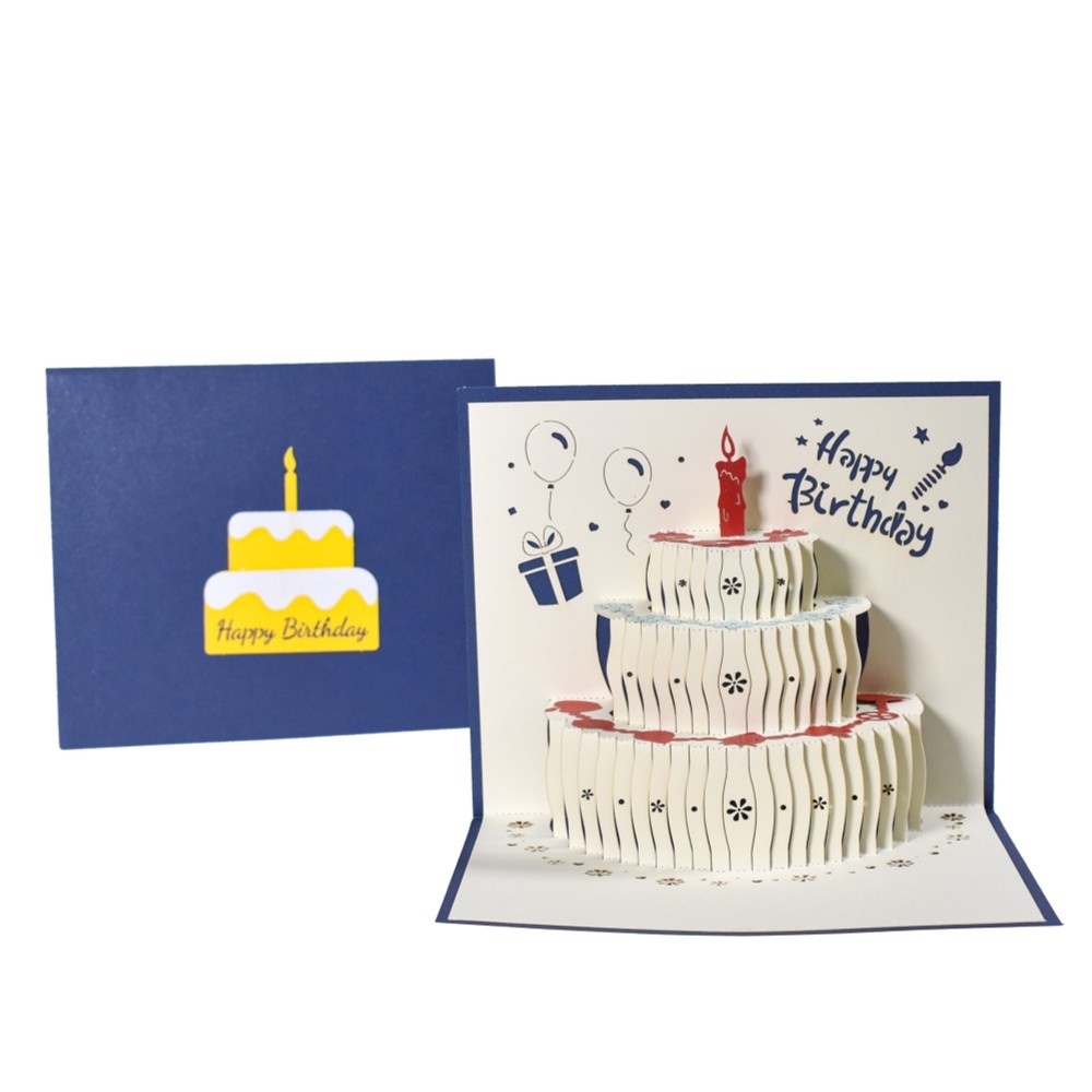  - Blue Fruit Cake Design 3D Pop-Up Birthday Card - Image 3