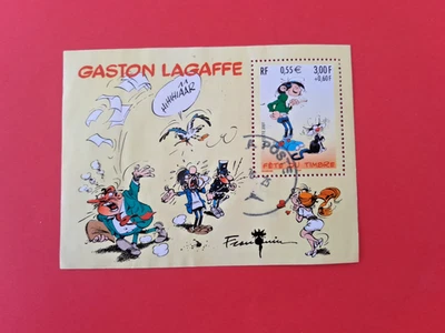 Bloc feuillet oblitéré 2001 - n°34 Gaston Lagaffe - cachet rond - Photo 1/2