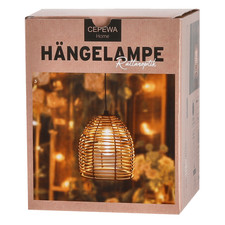 Outdoor-Lampe Rattan, zum Hängen 16 x 18cm, LED warmweiß, IP 44, Timer, Batterie