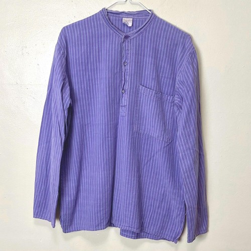 Nepalese Pure Cotton Hand Woven Purple Blue Vertical Pinstripe Vintage Shirt