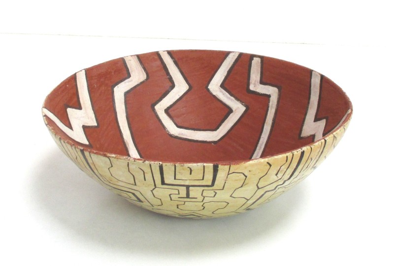 Vintage Shipibo Hand painted Abstract Pottery Bowl Peru