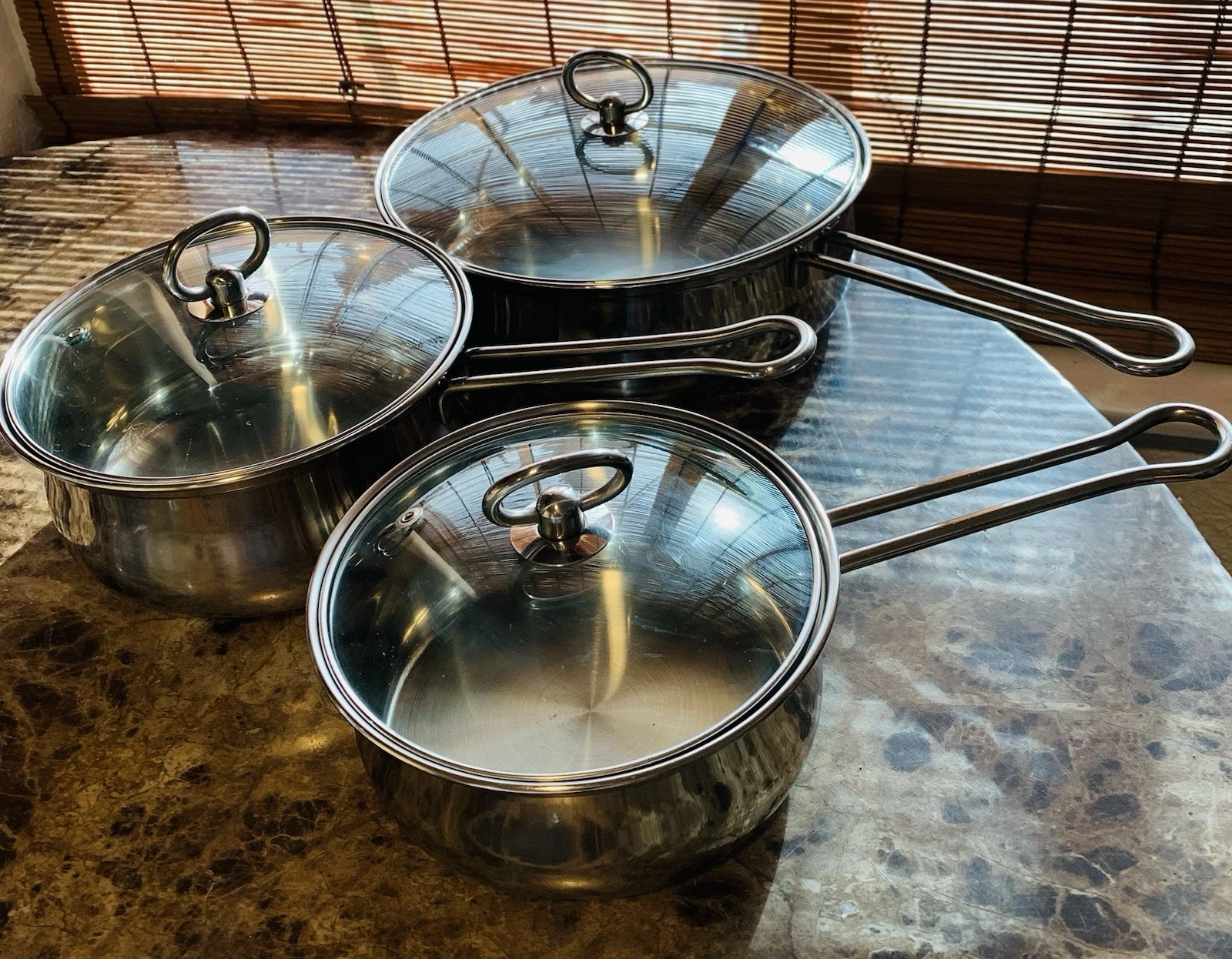 NEW 3 Pieces7”/ 8”/10”/Stainless Steel Frying Pan Cooking Pans with 3 Lids