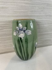 Vintage wall pocket vase green raised flowers boho vessel planter organic
