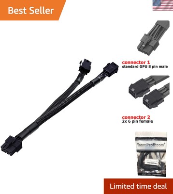 Cost-Effective Braided GPU Power Adapter - Dual 6 Pin to 8 Pin, 9 Inch