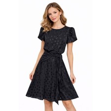 1980s David Robin Black Jacquard Wrap Waist Cocktail Dress USA made size XS