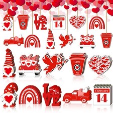 30 Pcs Valentine's Day Wooden Hanging Ornaments Valentines Tree Wood Cutouts Dec