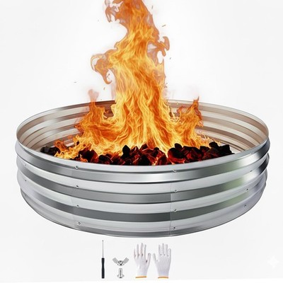 5FT Galvanized Steel Fire Pit Ring, 60 Inch Durable Round Bonfire Pit Outdoor