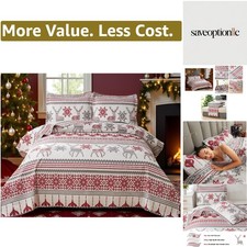 Christmas Quilt Set Queen Size 3-Piece Xmas Bedspread Coverlet with Reindeer ...