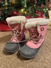 Preowned Cat  Jack Warm Winter Faux Fur Pink Snow Boots Lace Up Girls Size 5