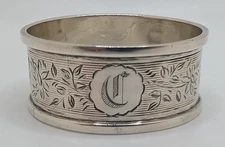 Antique English Sterling Silver Napkin Ring "C" initial engraving, dated 1911