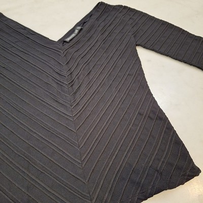 Lafayette 148 Top Sz S Black Chevron Ribbed V-Neck Longsleeve USA Evening Party