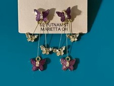 Purple  White Butterfly Earrings