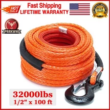 Heavy Duty Synthetic Winch Rope Cable Kit 1/2"x 100ft 32000lbs for Truck SUV UTV