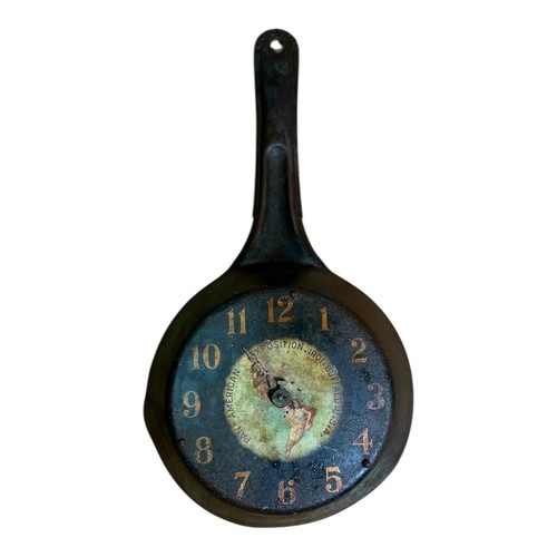 Antique Rare 1901 Metal Skillet Clock from Pan American Exposition Buffalo NY