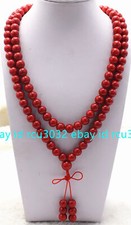 8mm 108 Red Coral Gemstone Tibetan Buddhist Prayer Beads Mala Necklace
