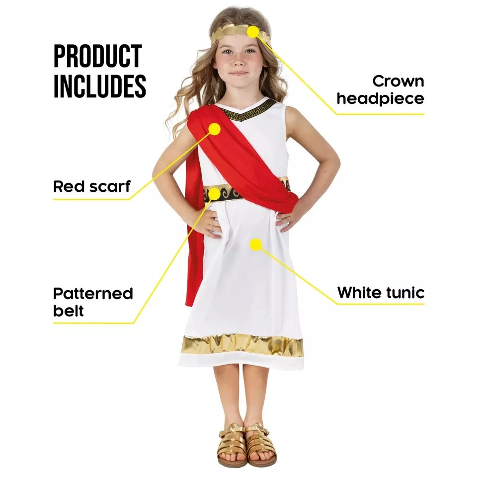 Niñas Disfraz de Diosa Griega S - XL Niños Antiguo Vestido de Toga Romano Halloween Foto 4 de 4