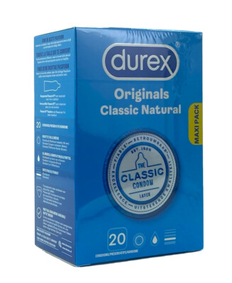 Durex Originals Classic Natural Kondome 20 Stück Pleasure-Fit-Passform MAXI PACK