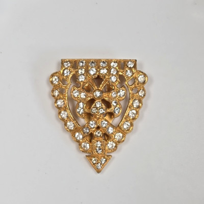 Vtg Art Deco Dress Fur Shoe Clip Rhinestone Gold Tone Filigree Ornate Floral