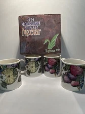 Stoneware Coffee Mug Set Of 4 Lynn’s China Nectar Tropical Flowers Fruit