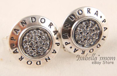 Authentic PANDORA LOGO SIGNATURE Silver Earring STUDS 290559CZ NEW w POUCH  | eBay