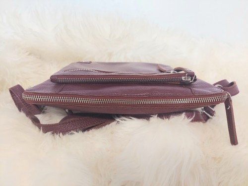 Wise Owl Soft Pebbled Real Leather Crossbody Handbag Purse Adjustable Burgundy - Picture 4 of 11