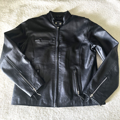 Wilsons Leather Women Motorcycle Black Leather Thinsulate Zip Jacket Coat Large
