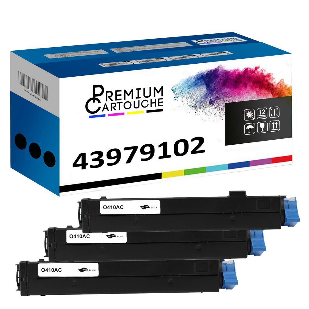 Toner 43979102 Noir Compatible OKI Haute Capacité pour Impression Laser Bureau x3