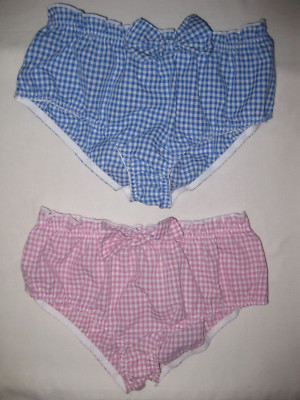 Shein tween girls 2pk bow decor lettuce waist plaid panties pink & blue nip