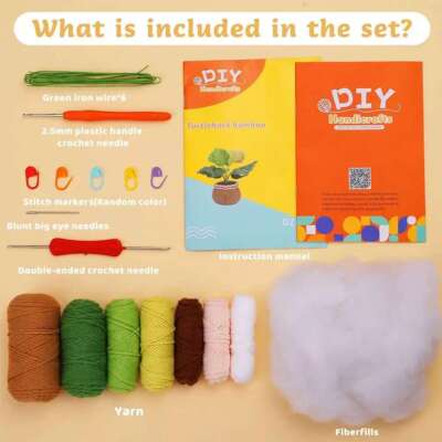Crochet Kit for Beginners Cactus Potted DIY Knitting Starter Kit for Adults Kids