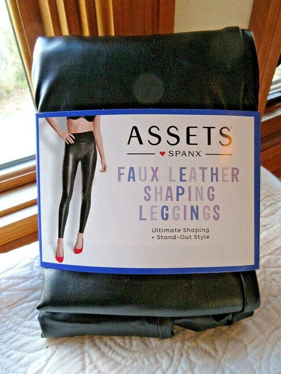 SPANX ASSETS LEGGINGS SIZE 1X FAUX LEATHER ALL OVER SHAPING BLACK TUMMY  CONTROL